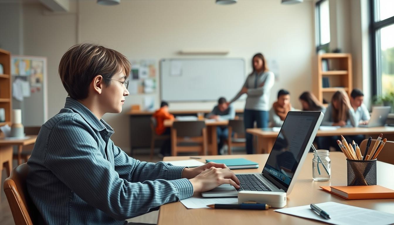 Students studying together in modern classroom